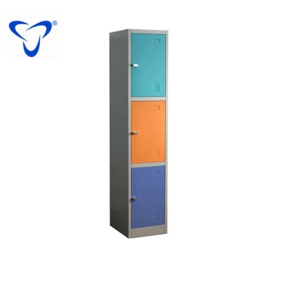 Hot sale Colorful Strong Knock down structure All Steel 3 Doors Clothes cabinet Locker