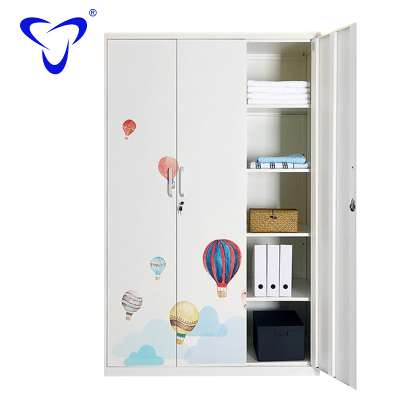 Modern Stainless Steel 304 Clothes Cabinet  Bedroom Storage Locker with 3 Doors